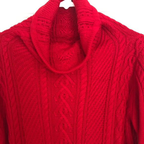 Christmas V28 Cable Knit Thick Turtleneck Sweater Dress Size L Red - Picture 3 of 7